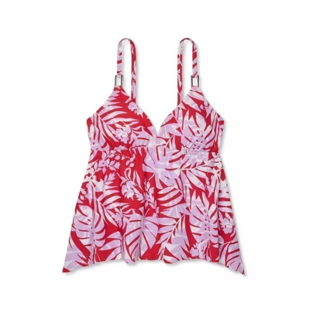 Women's Square Neck Sharkbite Hem Tankini Top Floral M